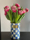 MacKenzie-Childs Royal Check Utensil Holder Vase and Tulips