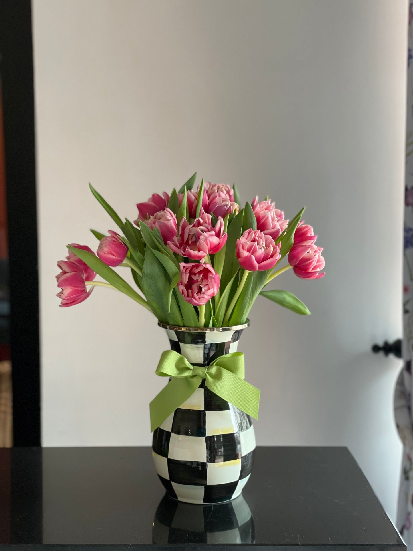 MacKenzie-Childs Courtly Check Enamel Vase and Tulips