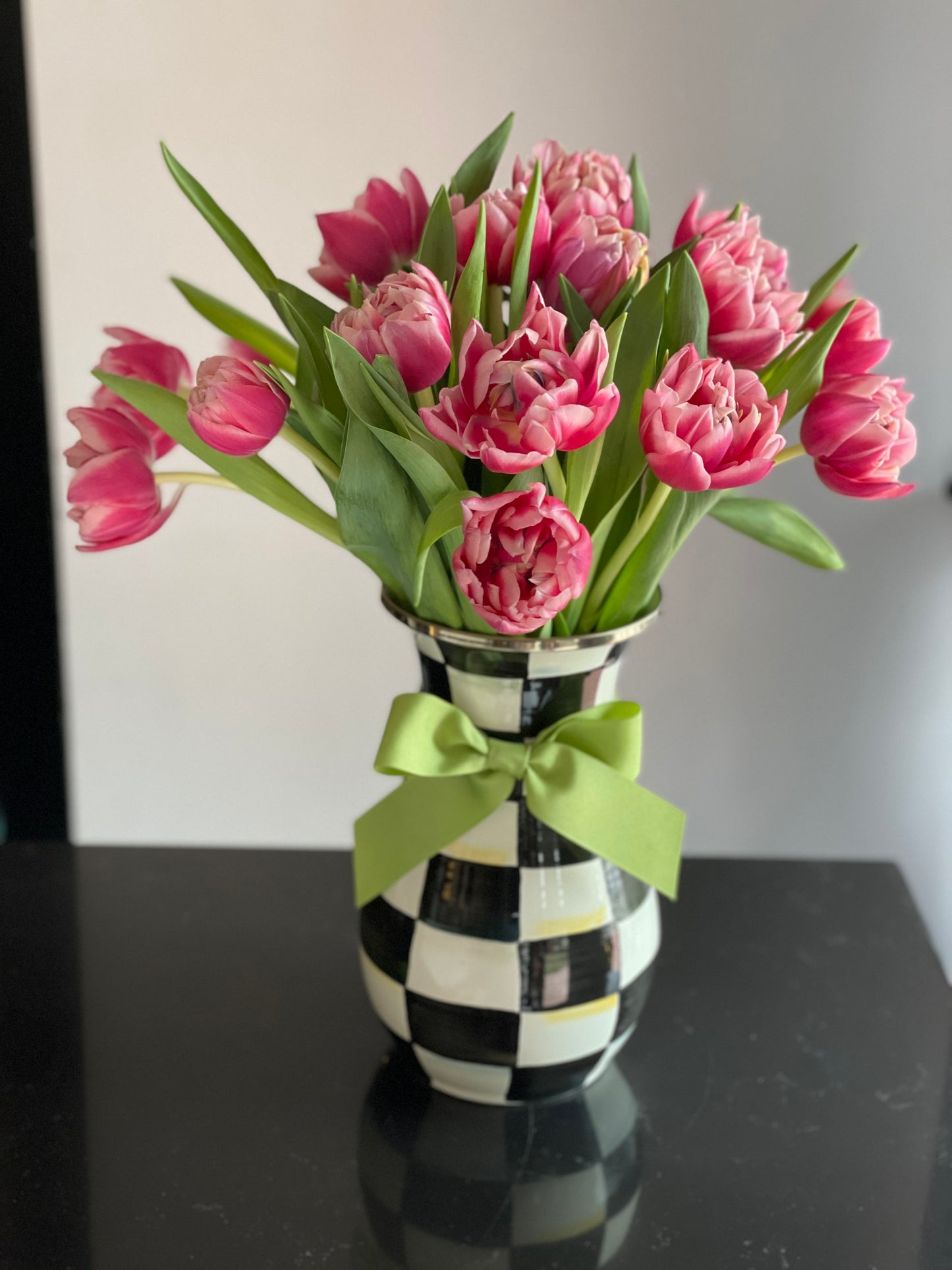 MacKenzie-Childs Courtly Check Enamel Vase and Tulips