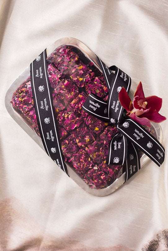 Turkish Delight with Real Rose Petals on Silver Tray