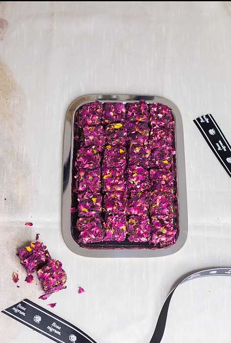 Turkish Delight with Real Rose Petals on Silver Tray